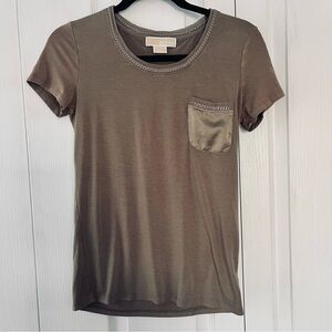 Michael Kors Women's Brown Short Sleeve T-Shirt With Satin Pocket  Size S/P
